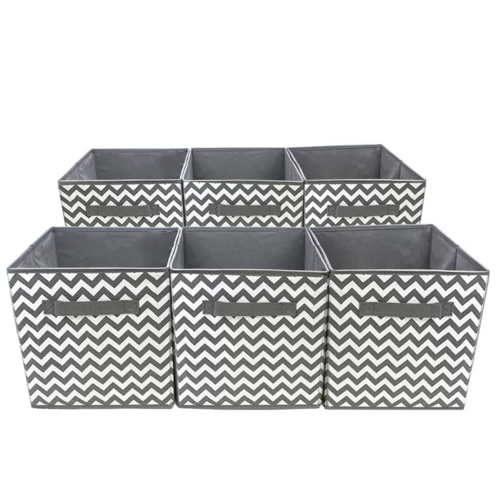 (Set of 6) Foldable Storage Cube in Chevron Gray